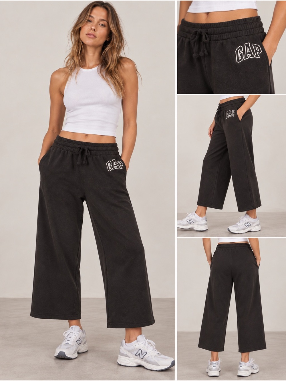 ♡ Gap Wide Leg Cropped Logo Sweatpants Black